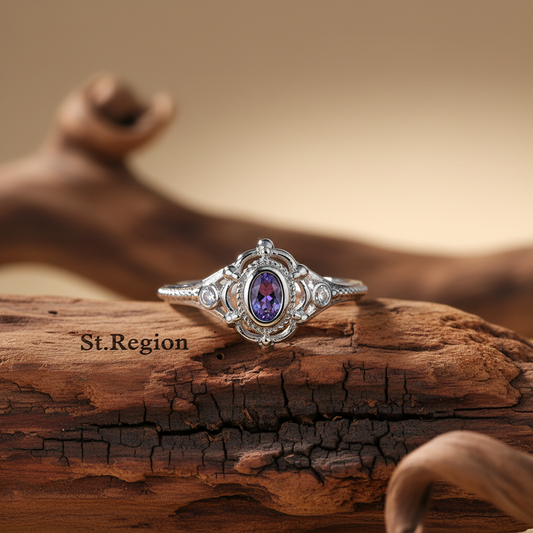 Cubic Zirconia & Purple Crystal Oval Ring