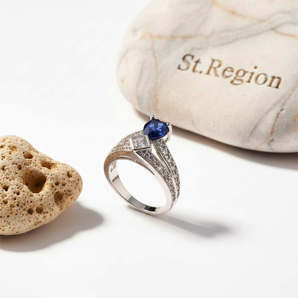 Cubic Zirconia & Navy Crystal Pear Ring