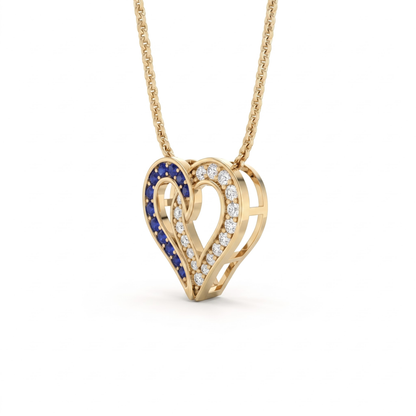 0.64 Cttw Round Blue Sapphire and Lab Grown Diamond 14K Gold Pave Open Heart Pendant Necklace