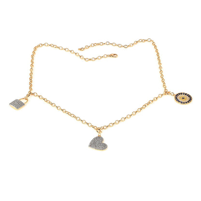 Cluster Heart Charm 18K Gold Over Silver Pendant Necklace