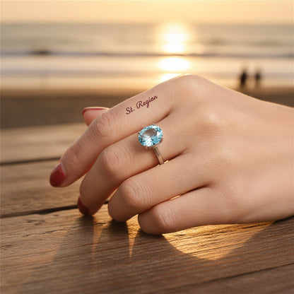 Sea Blue Crystal & Silvertone Oval-Cut Solitaire Ring