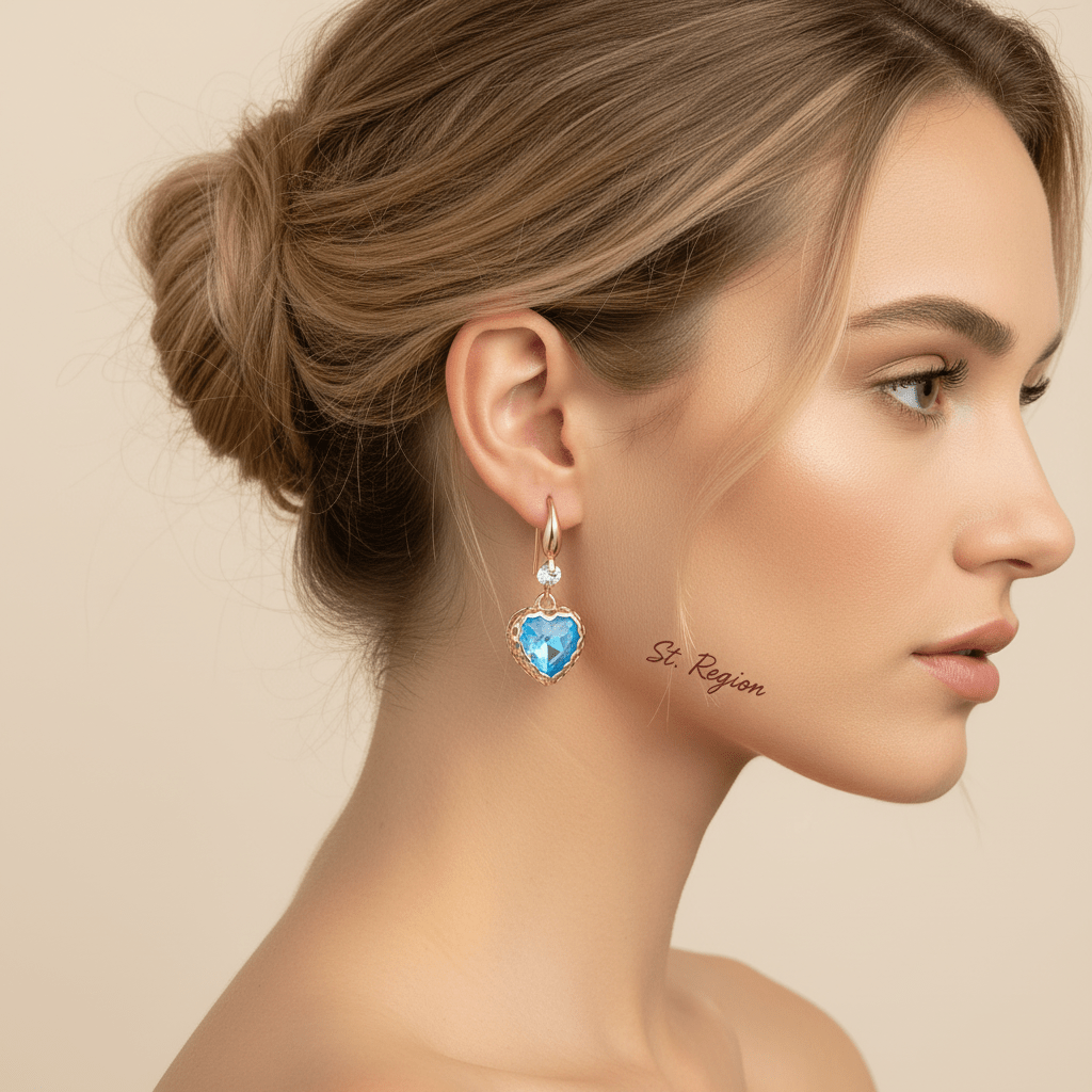 Blue Iridescent Crystal & Cubic Zirconia Goldtone Heart Hook Earrings