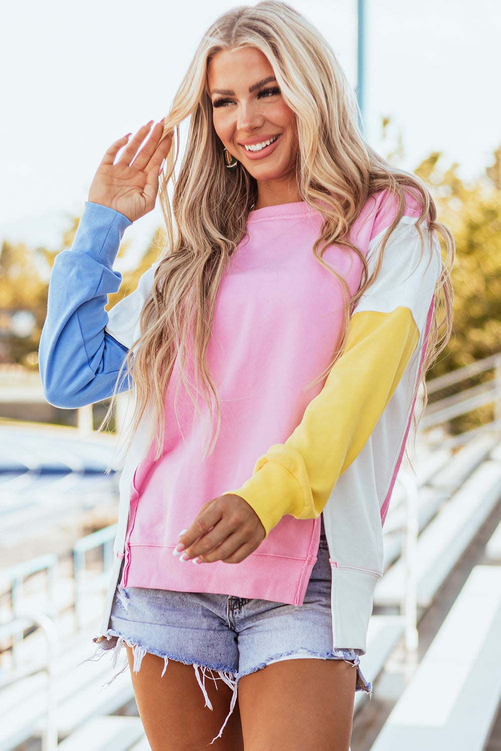 Threaded Pear Harper Side Slits Crewneck Sweatshirt