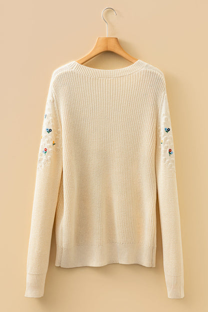 Threaded Pear Paula Embroidered Detail Casual Sweater