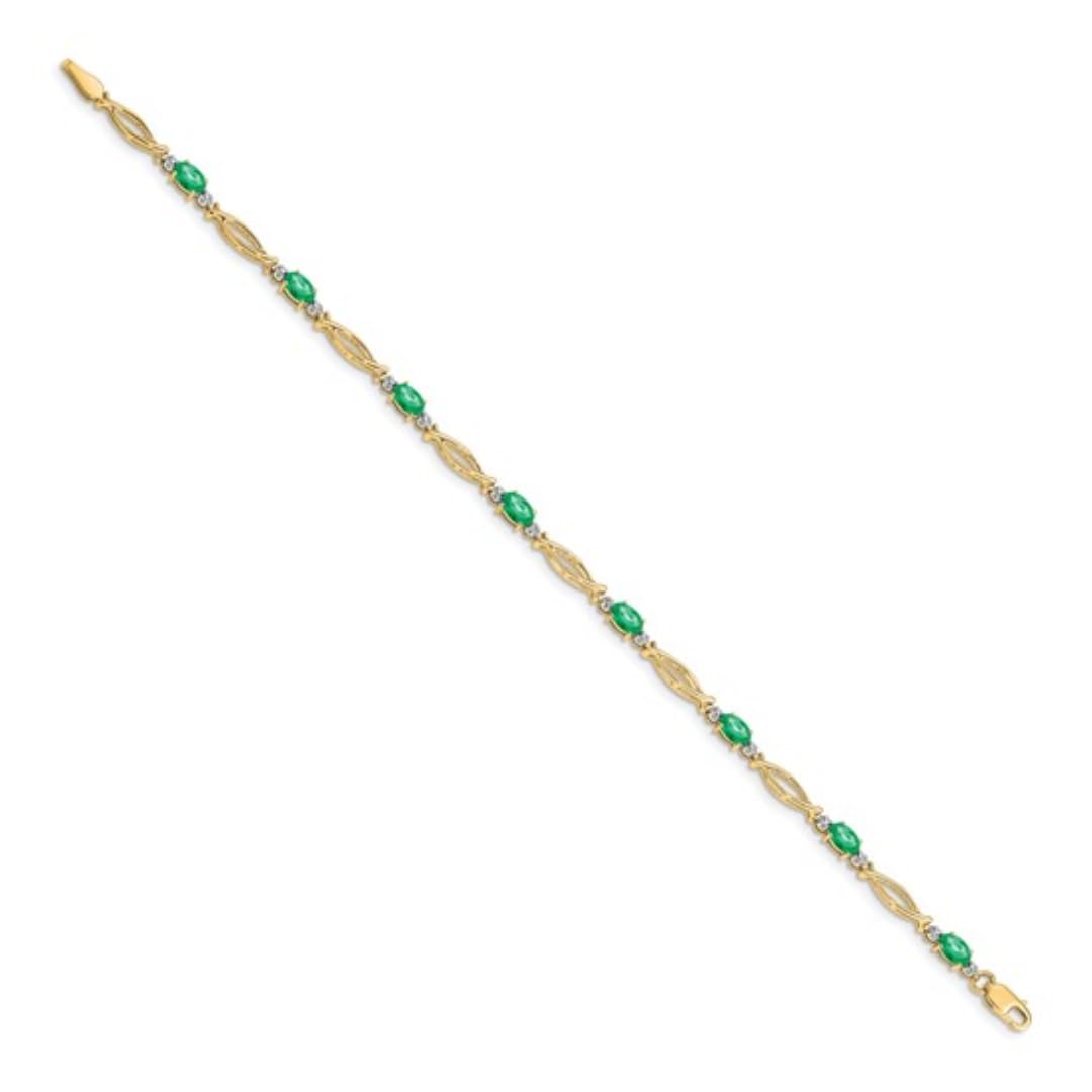 Oval Green Emerald & Diamond Prong 14K Yellow Gold Infinity Link Bracelet
