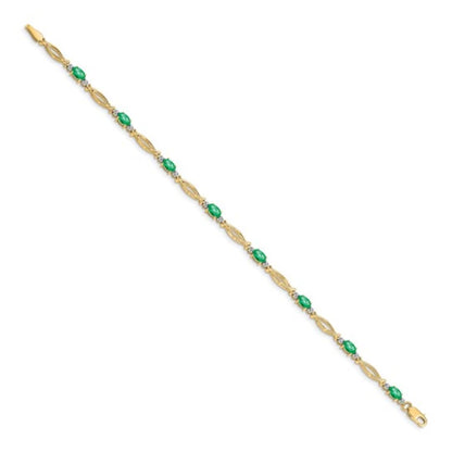 Oval Green Emerald & Diamond Prong 14K Yellow Gold Infinity Link Bracelet