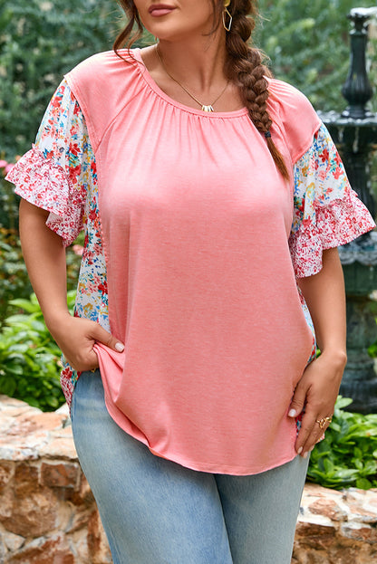 Threaded Pear Lacey Ruffled Short Sleeve PLUS Blouse