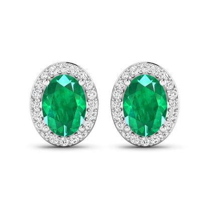 Genuine Zambian Emerald and Diamond Stud Earrings
