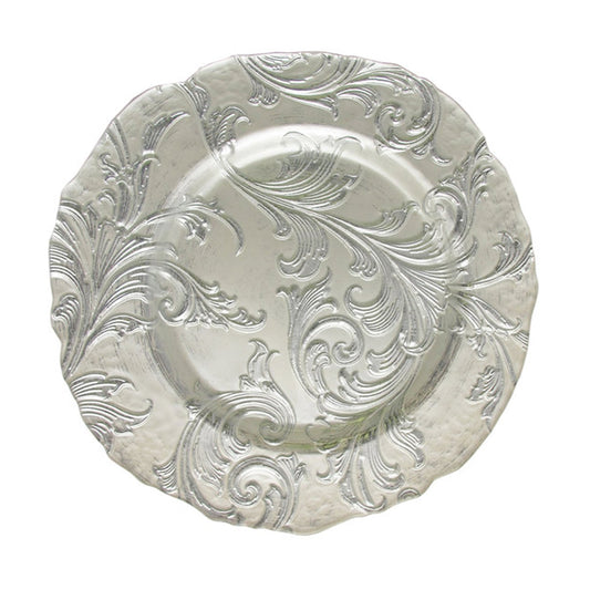 Jay Companies Vanessa Glass Charger Plates 4-Piece Set - Silver 13" D