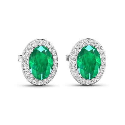Genuine Zambian Emerald and Diamond Stud Earrings