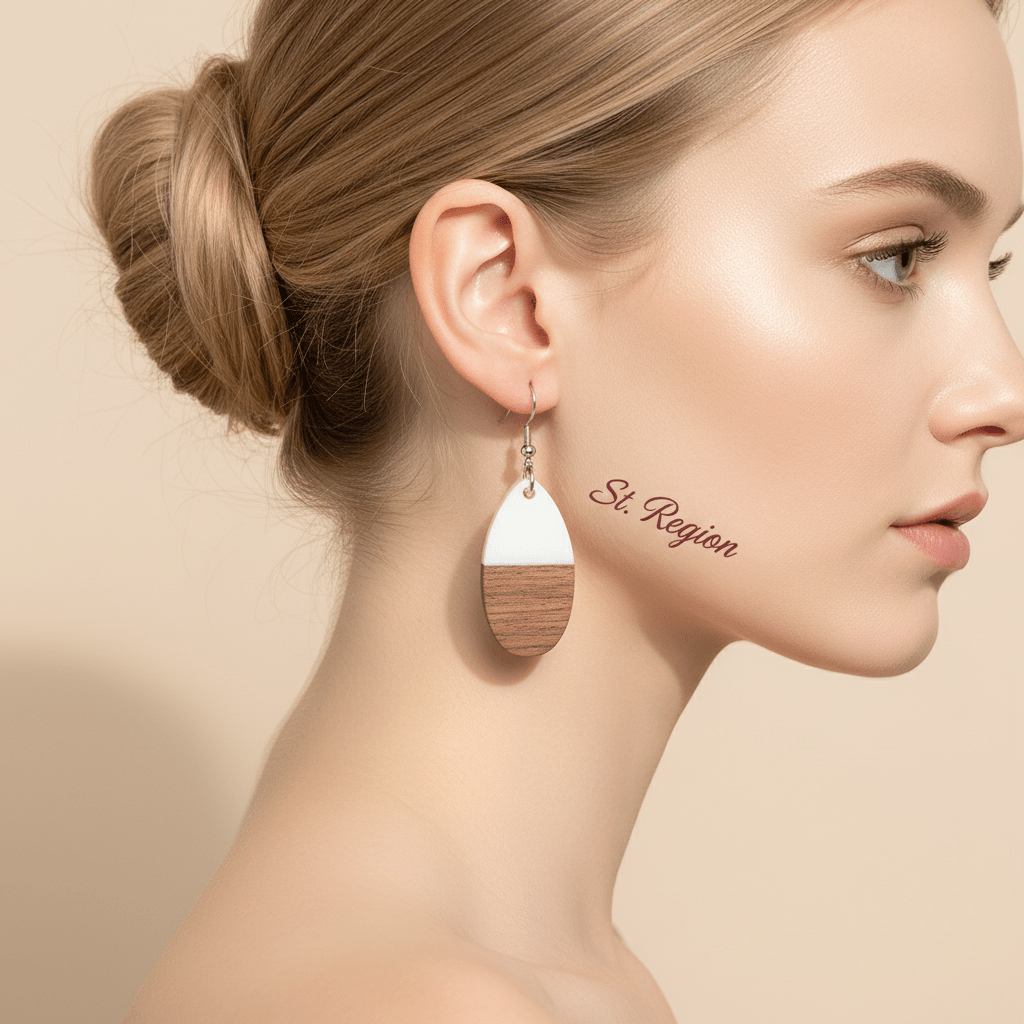 White Resin & Wood Silvertone Patchwork Teardrop Hook Earrings