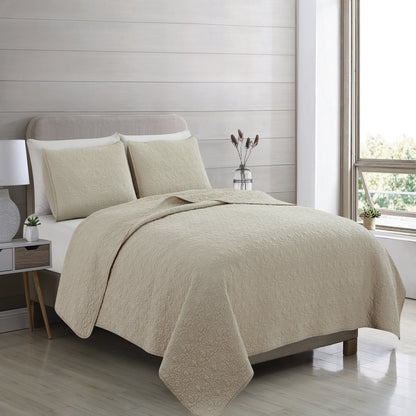 Patina Vie 3 Piece 100% Cotton Stitched Embroidered Quilt Set