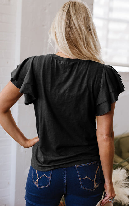 Threaded Pear Yasmin Layered Ruffle Short Sleeve Top