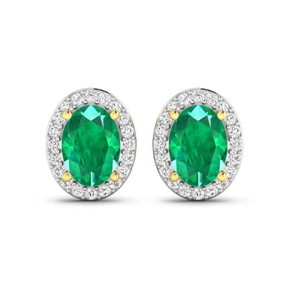 Genuine Zambian Emerald and Diamond Stud Earrings
