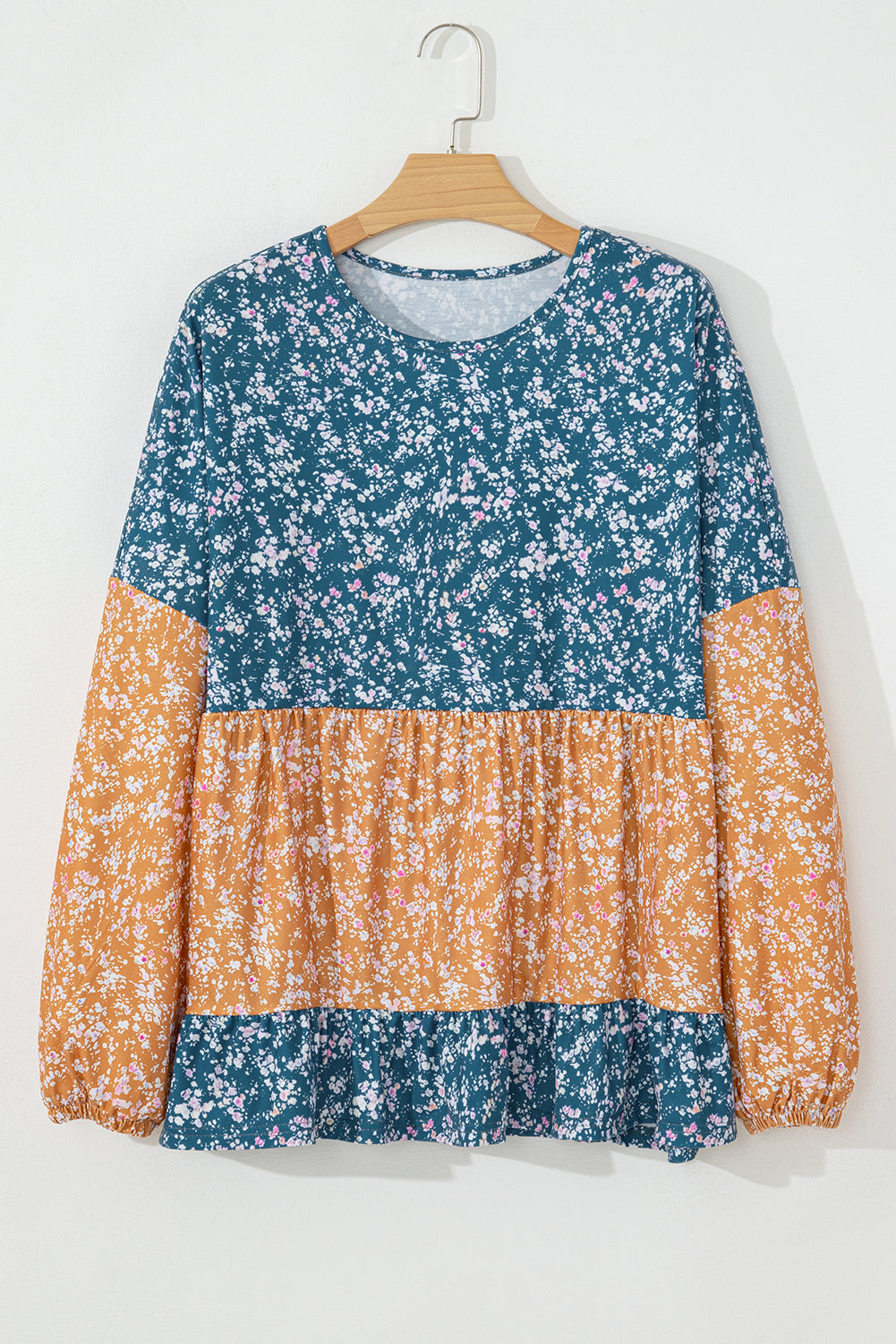 Threaded Pear Cecilia Floral Ruffled Hem Round Neck Blouse