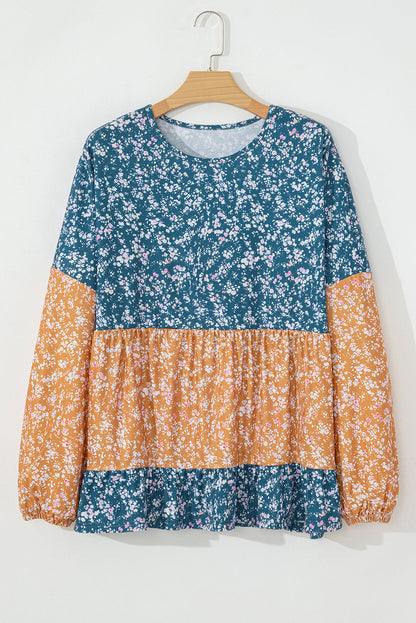 Threaded Pear Cecilia Floral Ruffled Hem Round Neck Blouse