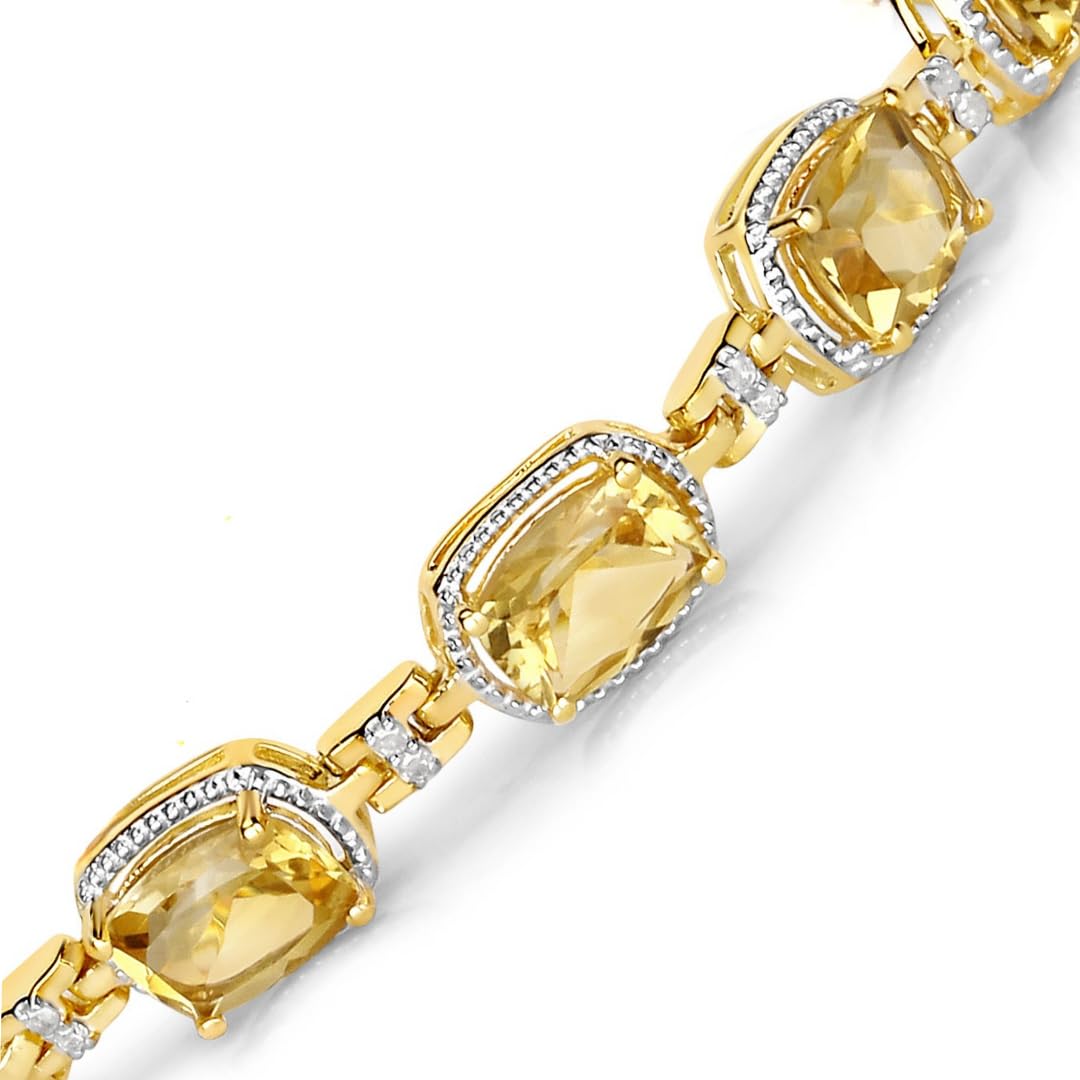 Cushion Yellow Citrine & Diamond Prong Silver Tennis Bracelet