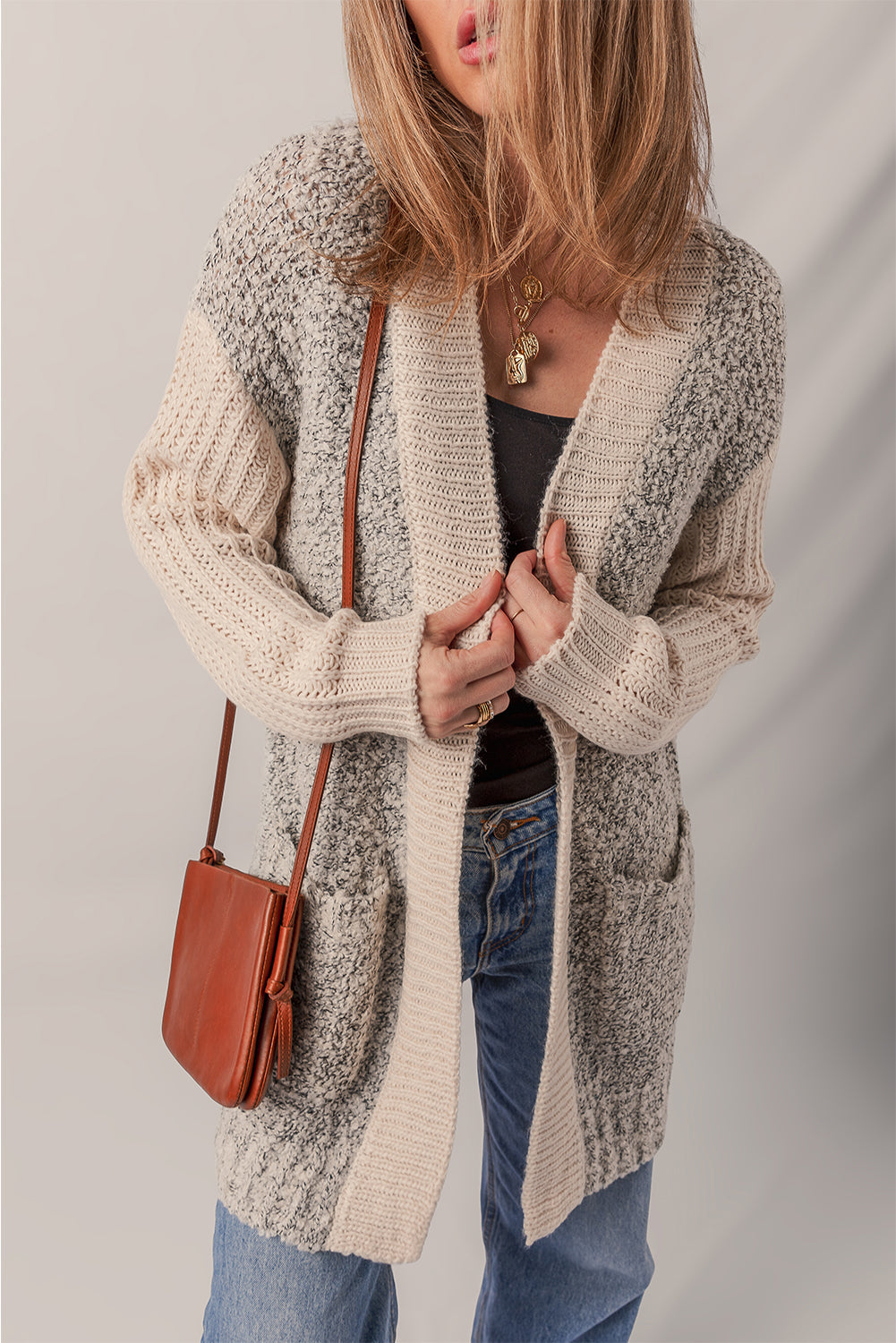 Threaded Pear Sarah Side Pockets Open Front Cardigan