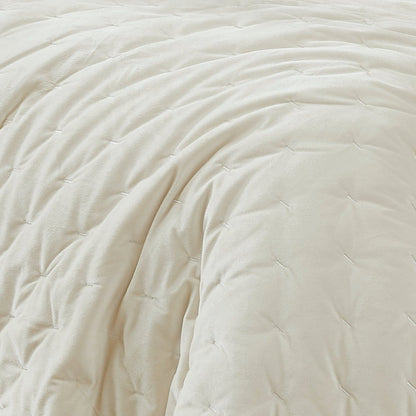 Haven Velvet Embroidered Stitch Cozy Super Soft Quilt 3 Piece Set