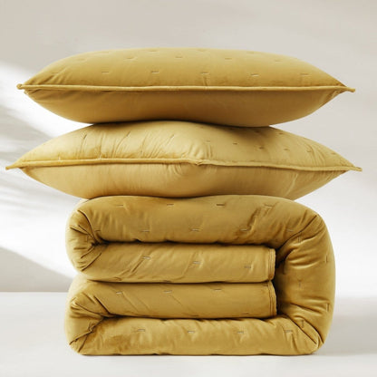 Haven Velvet Embroidered Stitch Cozy Super Soft Quilt 3 Piece Set