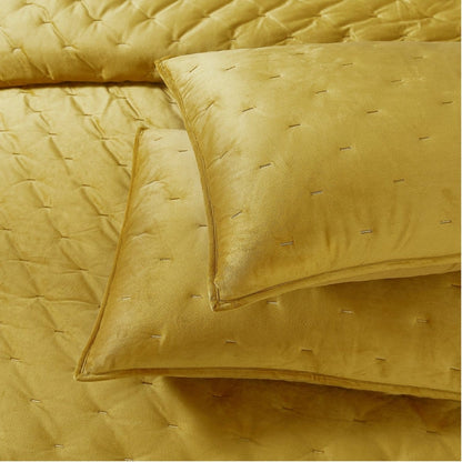 Haven Velvet Embroidered Stitch Cozy Super Soft Quilt 3 Piece Set