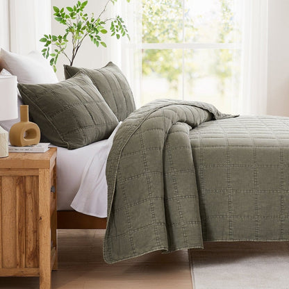 Logan Stone Washed Cotton Quilt 3 Piece Set