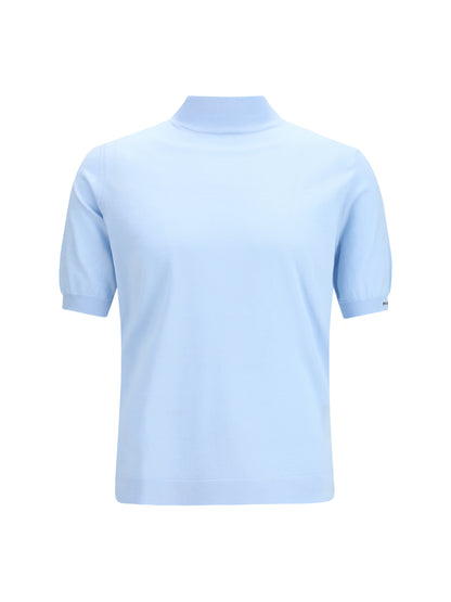 Short-Sleeve Cotton Sweater Sky Blue