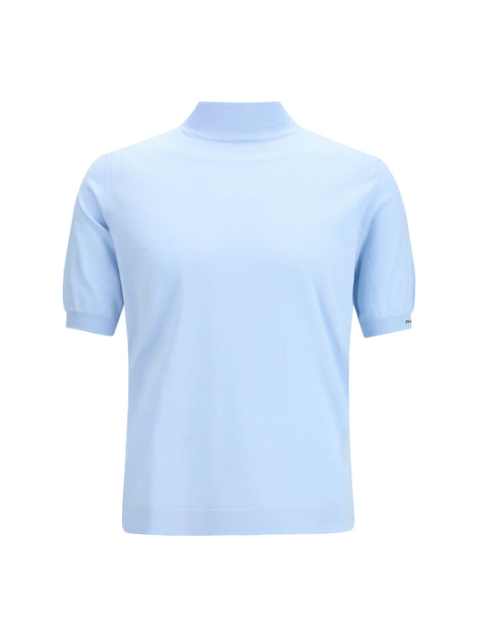 Short-Sleeve Cotton Sweater Sky Blue