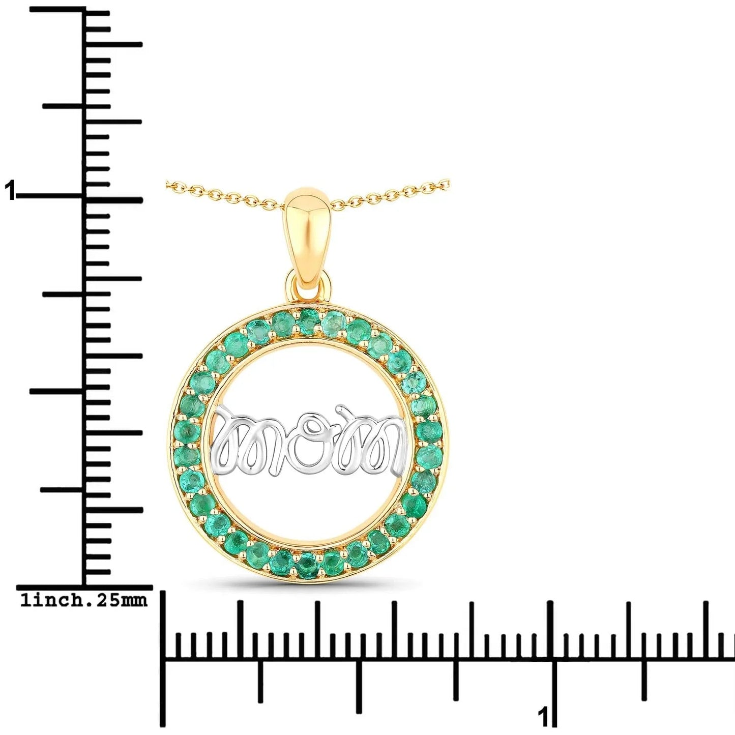 Round Green Emerald Prong Gold Plated Silver Mom Circle Pendant Necklace