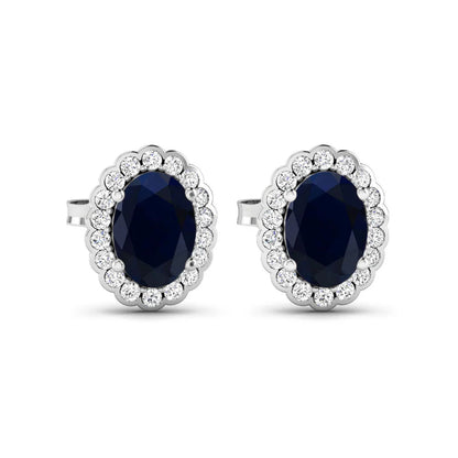 1.80 Ct Oval Blue Sapphire & Diamond Prong 14K Gold Halo Stud Earrings