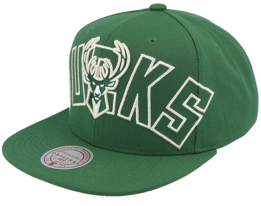 Men's Mitchell & Ness NBA Full Frontal Snapback Bucks - Green