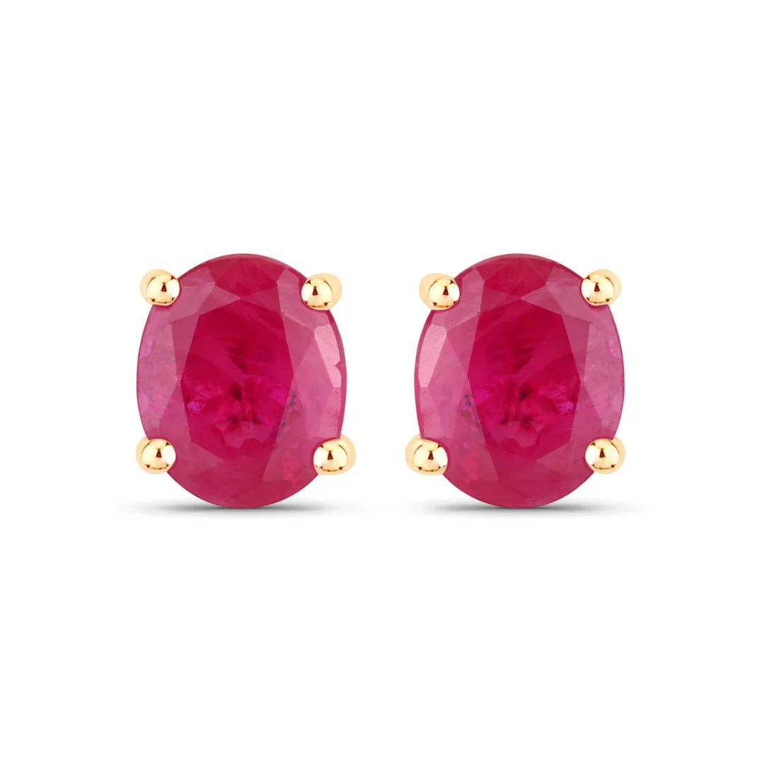 0.60 Ct Oval Pink Ruby Prong 10K Gold Stud Earrings