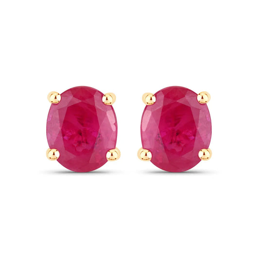 0.60 Ct Oval Pink Ruby Prong 10K Gold Stud Earrings
