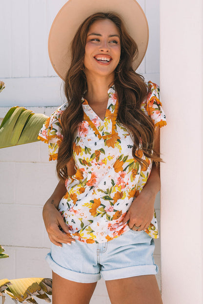 Threaded Pear Ailany Short Sleeve Floral Blouse