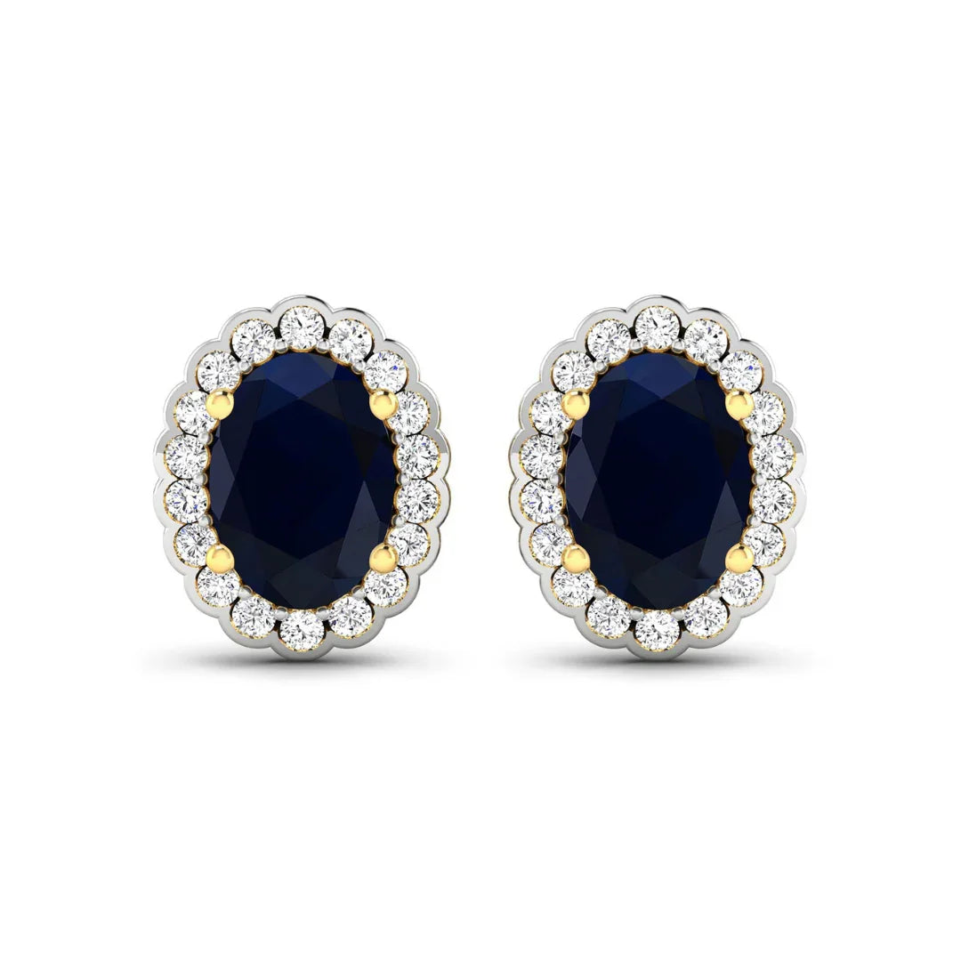 1.80 Ct Oval Blue Sapphire & Diamond Prong 14K Gold Halo Stud Earrings