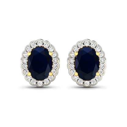 1.80 Ct Oval Blue Sapphire & Diamond Prong 14K Gold Halo Stud Earrings