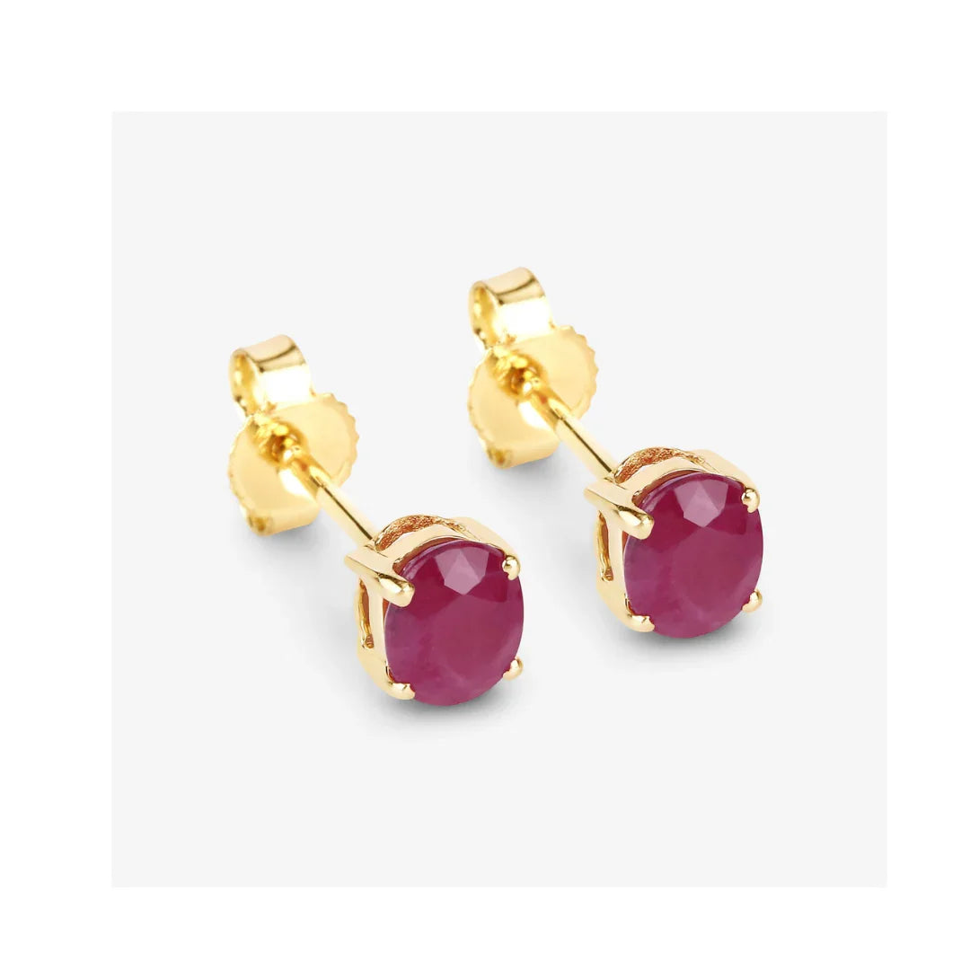 0.60 Ct Oval Pink Ruby Prong 10K Gold Stud Earrings