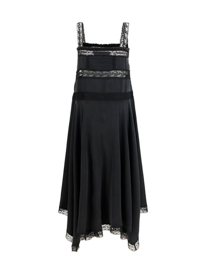 Silk Maxi Dress With Lace — Black