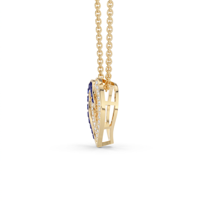 0.64 Cttw Round Blue Sapphire and Lab Grown Diamond 14K Gold Pave Open Heart Pendant Necklace