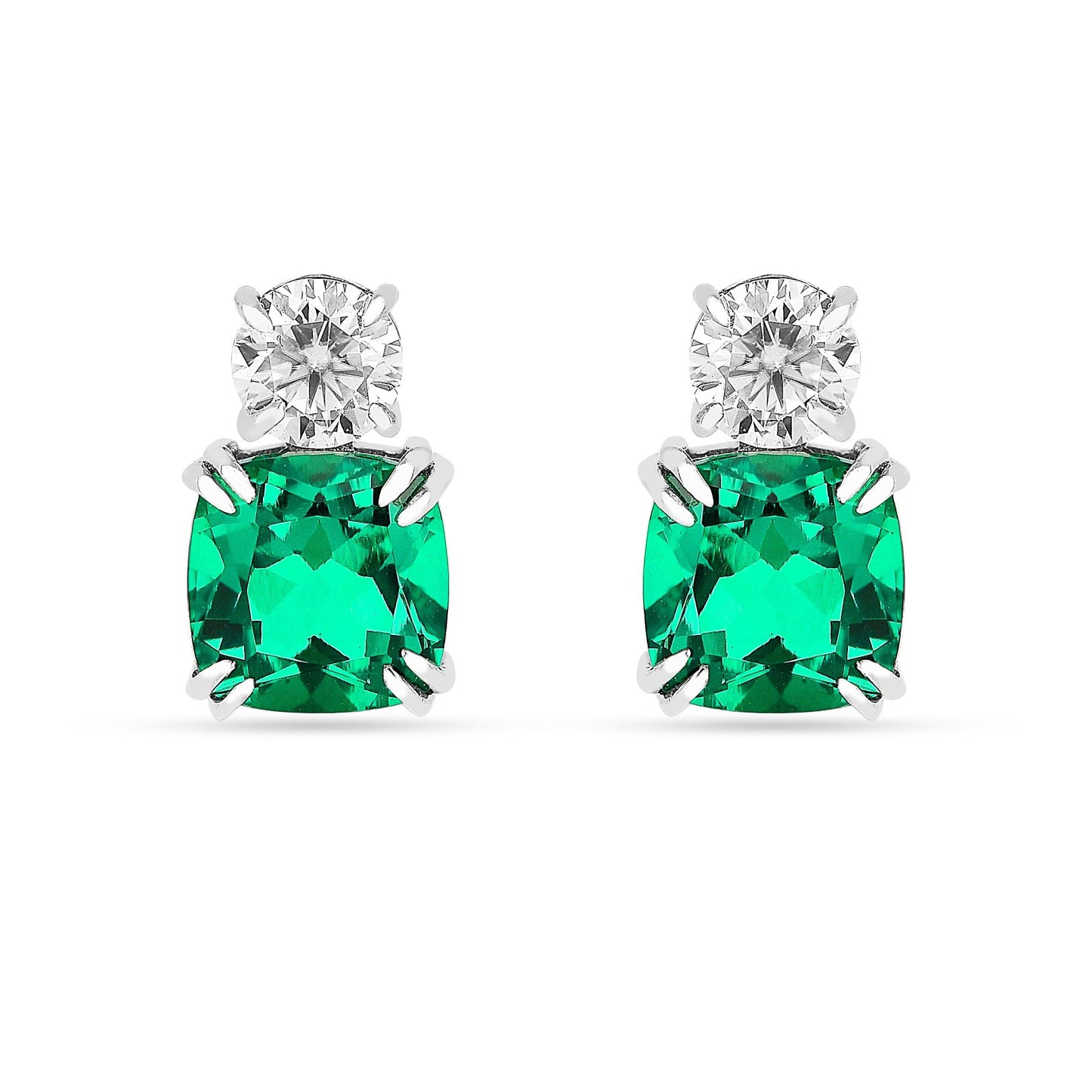 Green Colombian Created Emerald Stud Earrings