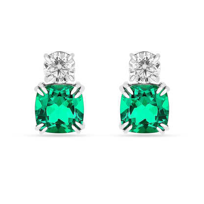Green Colombian Created Emerald Stud Earrings