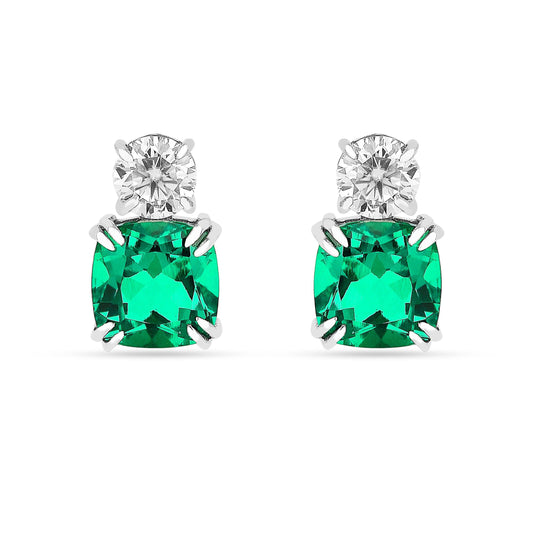 Green Colombian Created Emerald Stud Earrings
