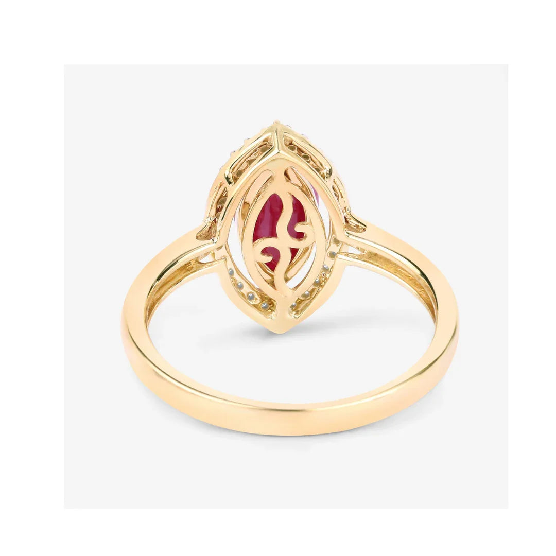 1.39 Ct Marquise Pink Ruby Diamond Prong 10K Gold Halo Ring