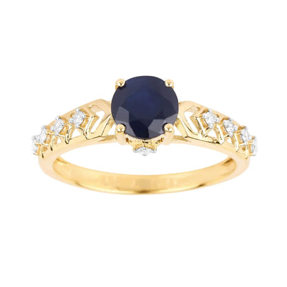 1.03 Ct Round Blue Sapphire & Diamond Prong 10k Gold Bridge Engagement Ring