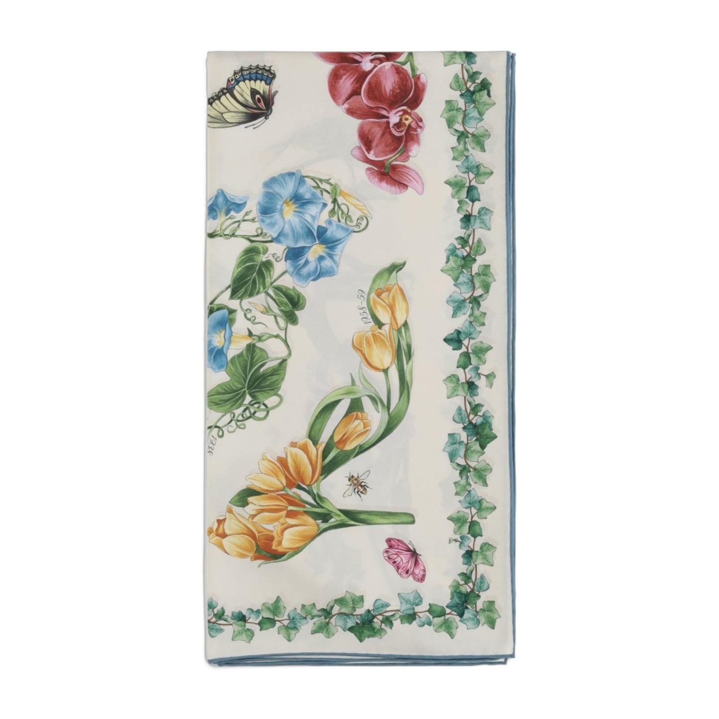 Silk Scarf Eden Print Ivory/Light Blue