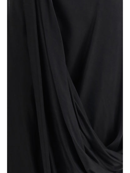 Midi Skirt Asymmetric Cupro Black
