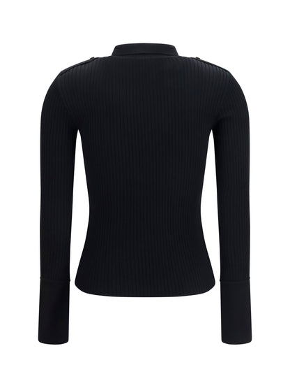 Polo Shirt Ribbed Knit Black