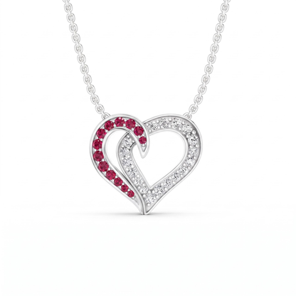 0.64 cttw Round Red Ruby and Lab Grown Diamond 14K Gold Pave Open Heart Pendant Necklace