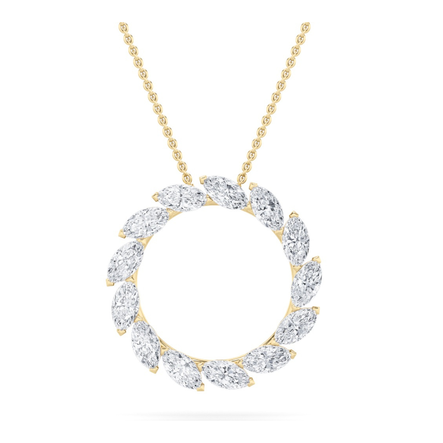 2.0 Ct Marquise (F/VS) Lab Grown Diamond Prong 14K Yellow Gold Fancy Open Circle Pendant Necklace