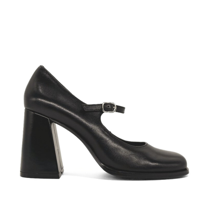 Jackie Leather Mary Jane Heels - Black
